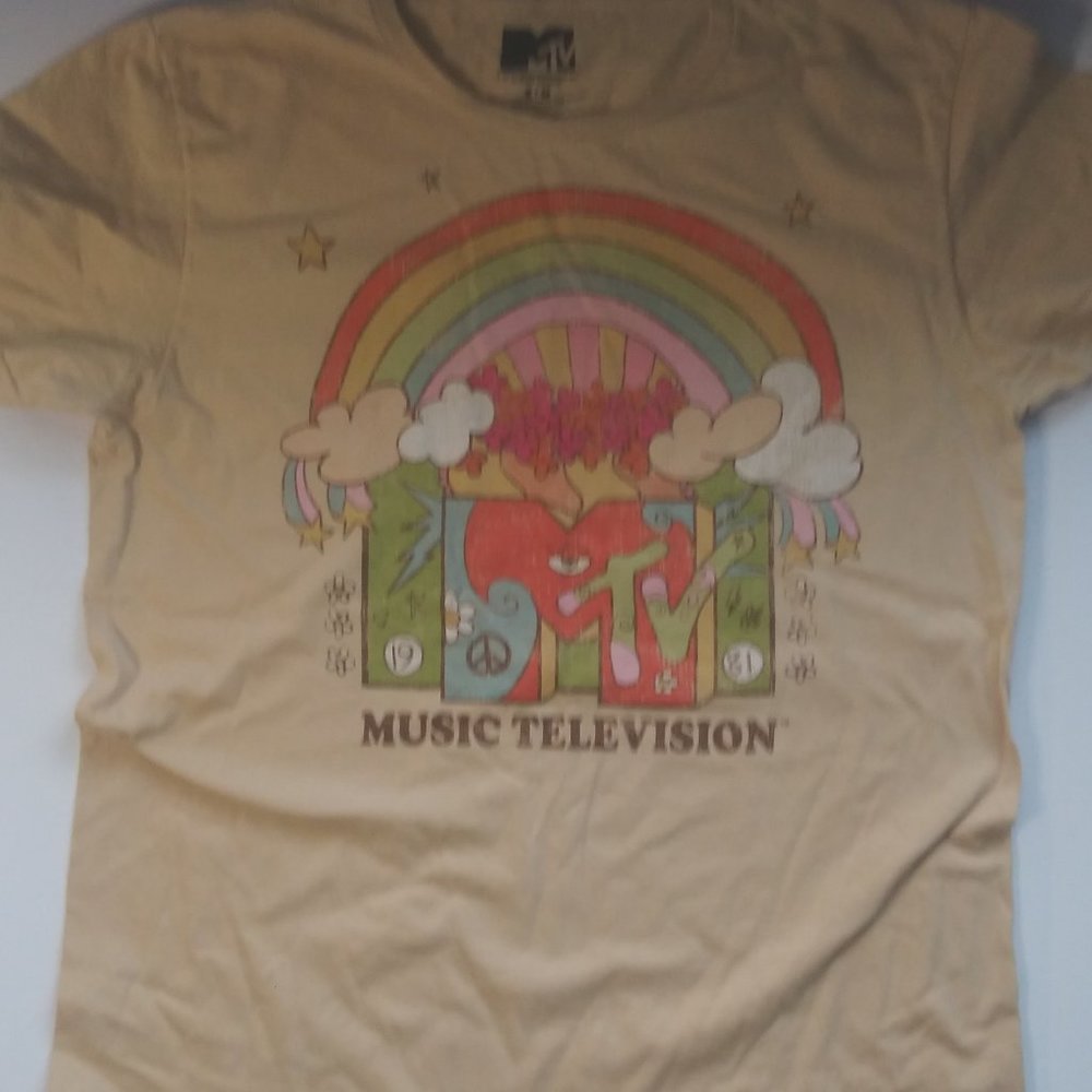 MTV Tan Rainbow 80s Graphic 100% Cotton Short Sleeve 2022 Tee Size S/M